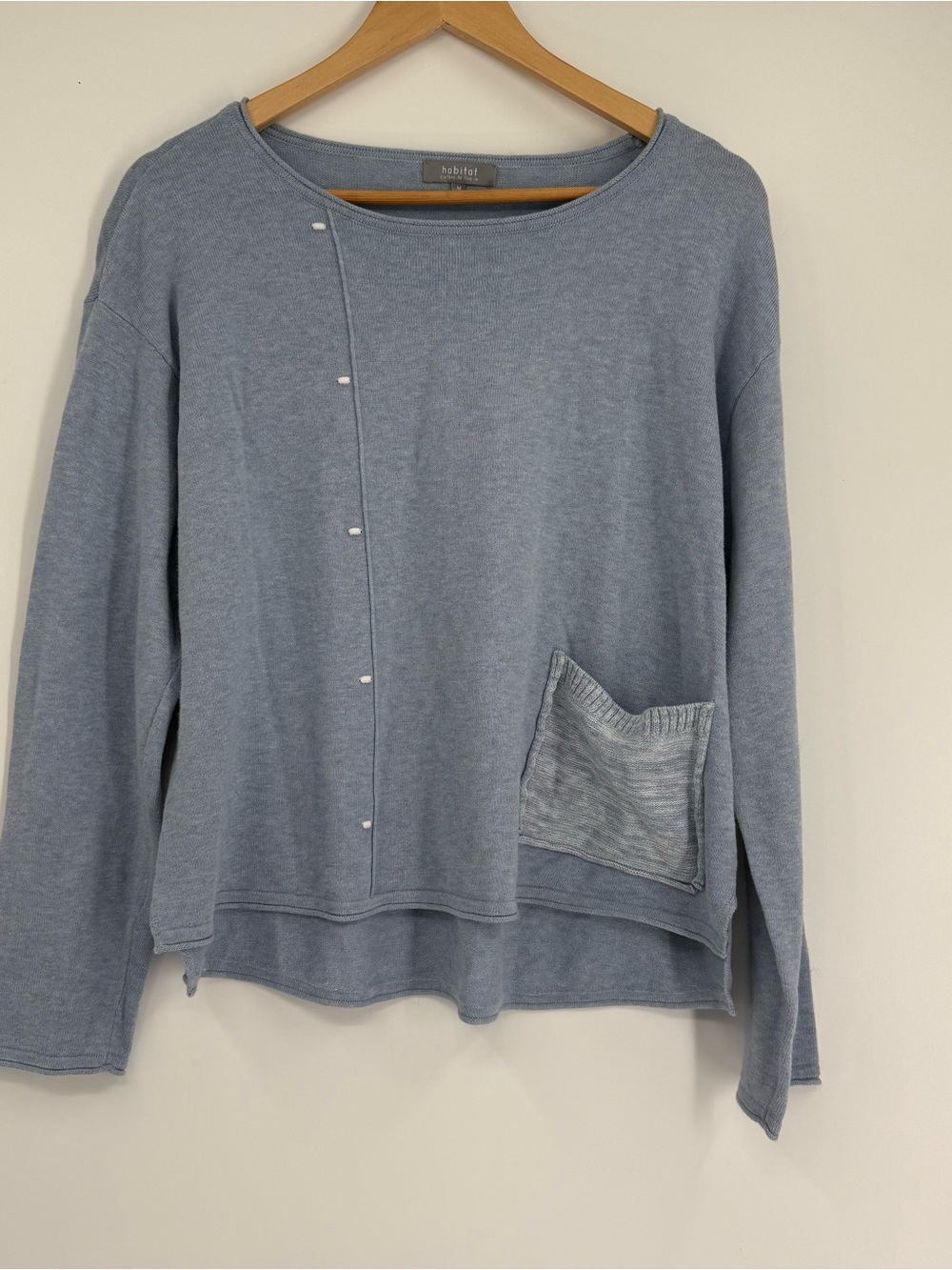 Habitat Sweater Women M Blue Cotton Boat Neck Pocket Coastal Cottage Art-to-wear - Picture 8 of 8